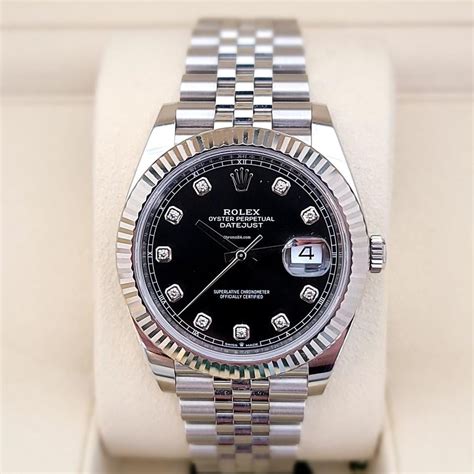 rolex datejust 41 black dial diamond|rolex datejust 41 oystersteel.